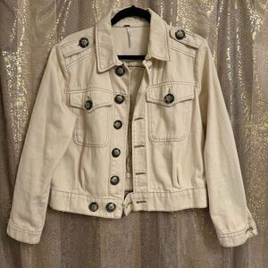 Free People Ivory Ecru Eisenhower Button Up Jean Jacket Small